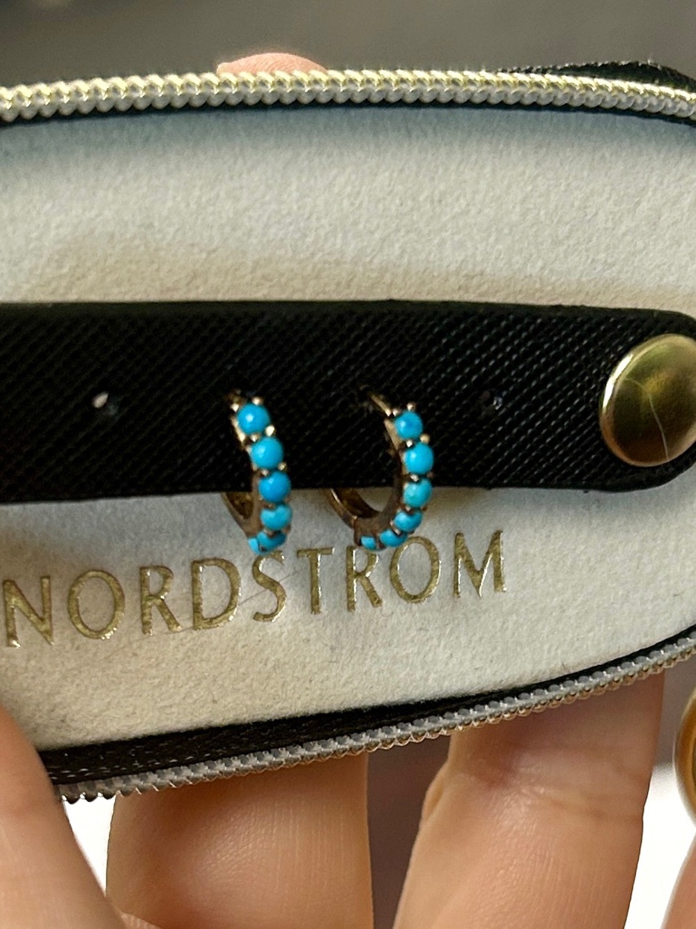 Mejuri Turquoise Beaded Hoop Huggie Earrings